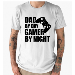Tricou - Dad By Day Gamer By Night, L ,alb