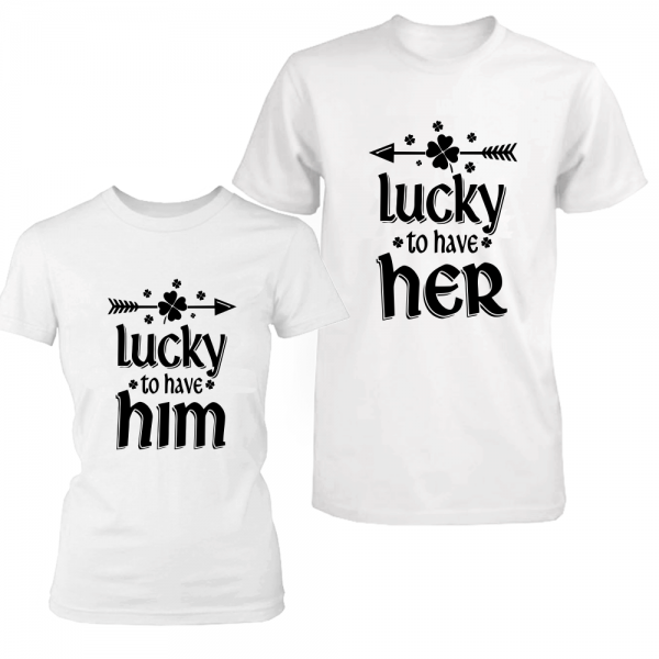 Set tricouri cupluri "Lucky to have her"