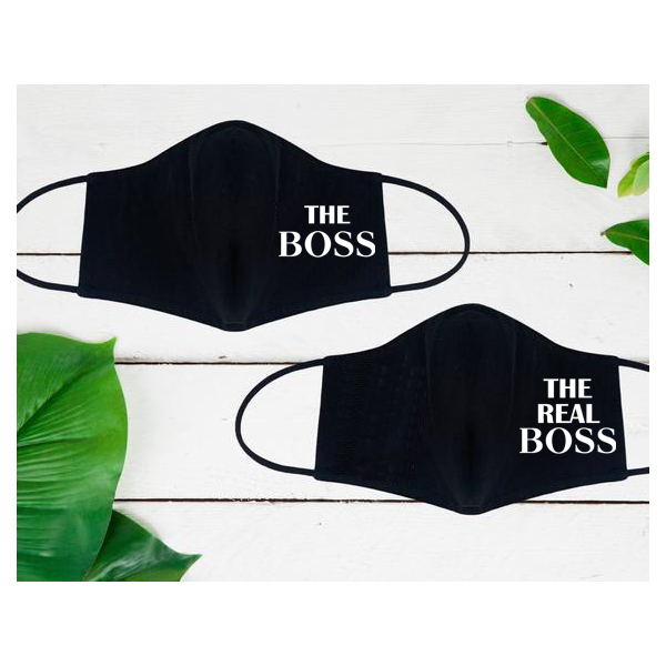 Set de masti personalizate pentru cupluri "The real boss"