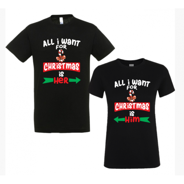 Set 2 tricouri masura XL, negru, All I Want For Christmas
