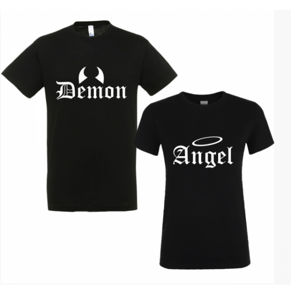 Set tricouri cupluri "Angel/demon", S, negru